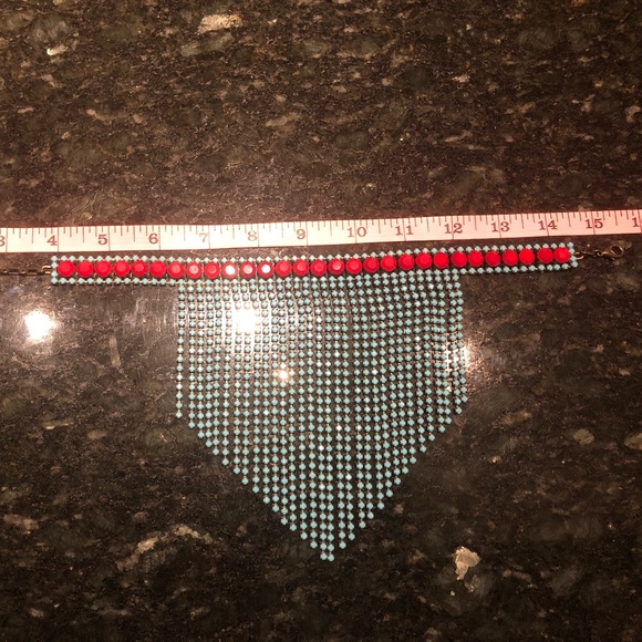 RED BLUE BEED FRINGE NECKLACE CHOKER - Picture 5 of 5